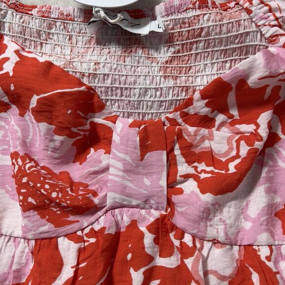 Petal & Pup Maggie Babydoll Mini Dress Sz L Pink Red Floral Puff Sleeves - Picture 7 of 16